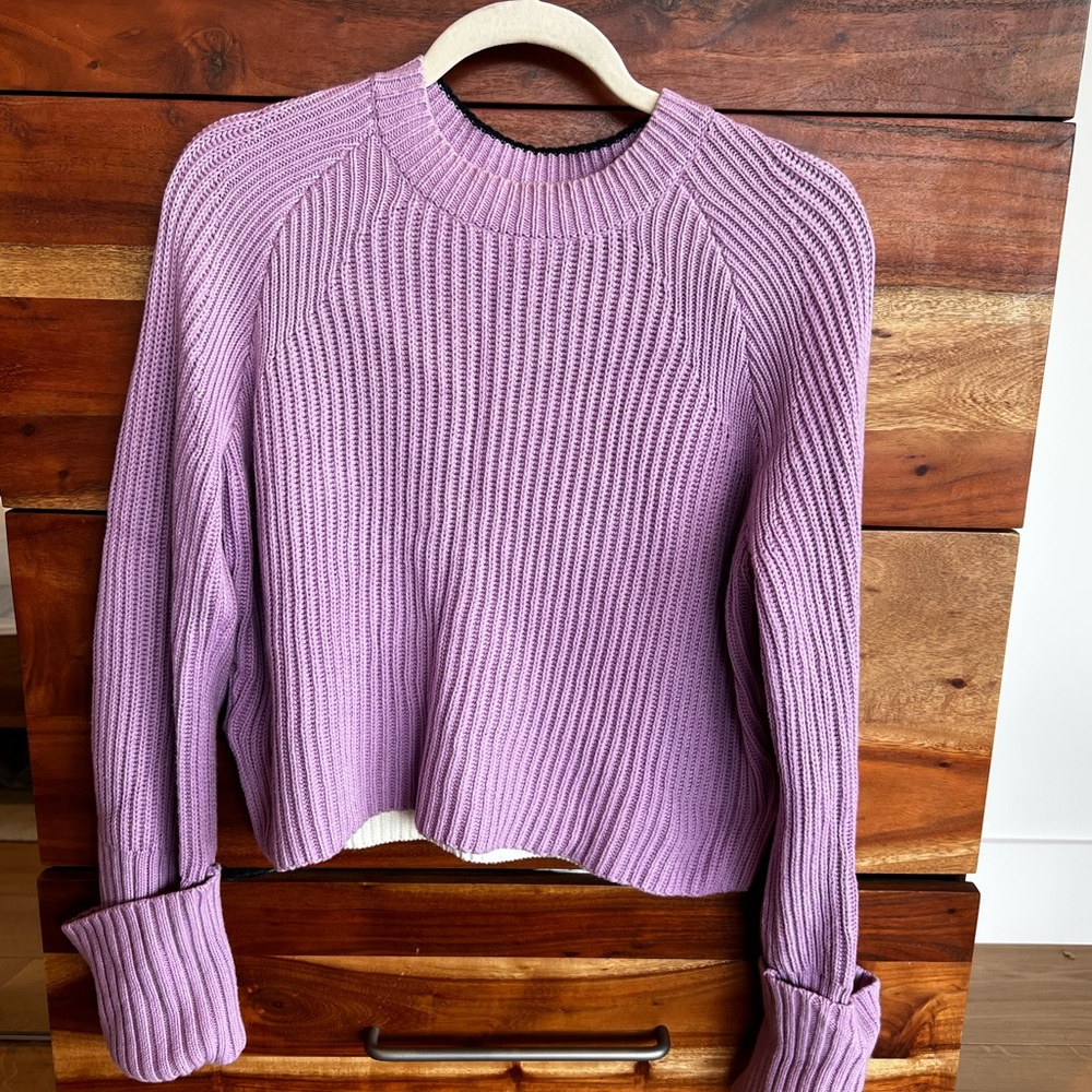 proenza schouler shite label ribbed cotton sweater with wide cuffed sleeves